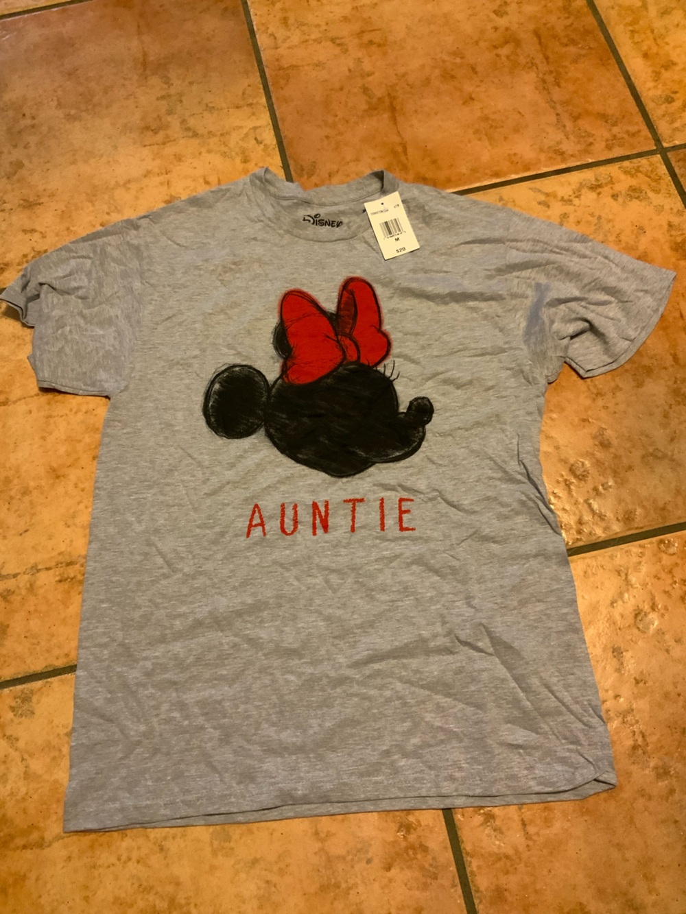 Disney Gray Tee with Black Minnie Silhouette and Red Bow - AUNTIE Graphic